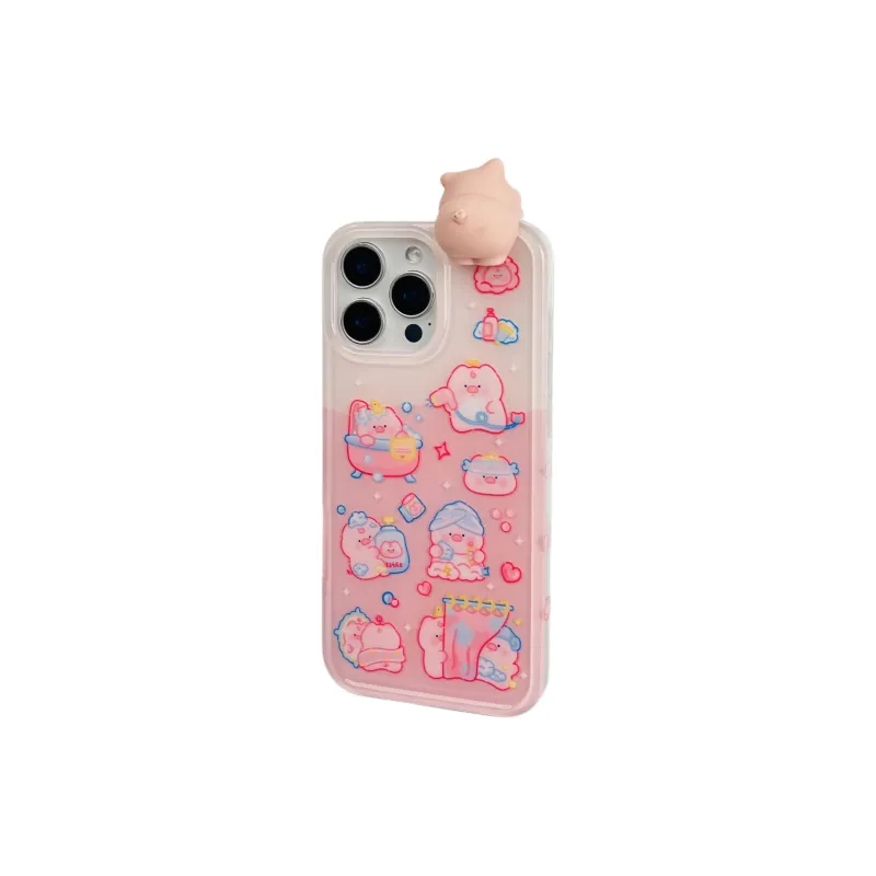 Wei Xin Acrylic Material Pink Piglet Bathing Phone Cases Compatible With IPhone 16/15 Pro Max/Apple 13/14 Pro/Max-3