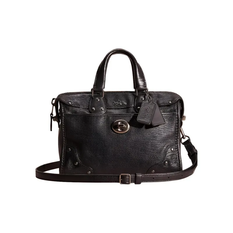 COACH Rhyder Leather Briefcase Handbag Shoulder Bag Crossbody Bag Medium Size Women's Black-0
