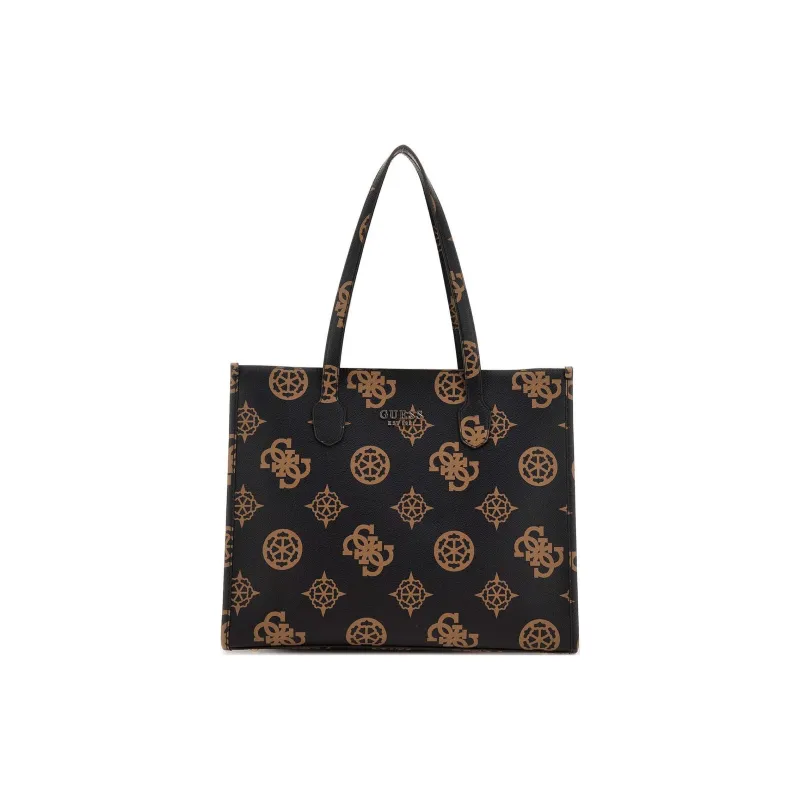 GUESS Polyurethane Tote Bag Shopping Bag Handbag Shoulder Bag Women's Dark Brown-0