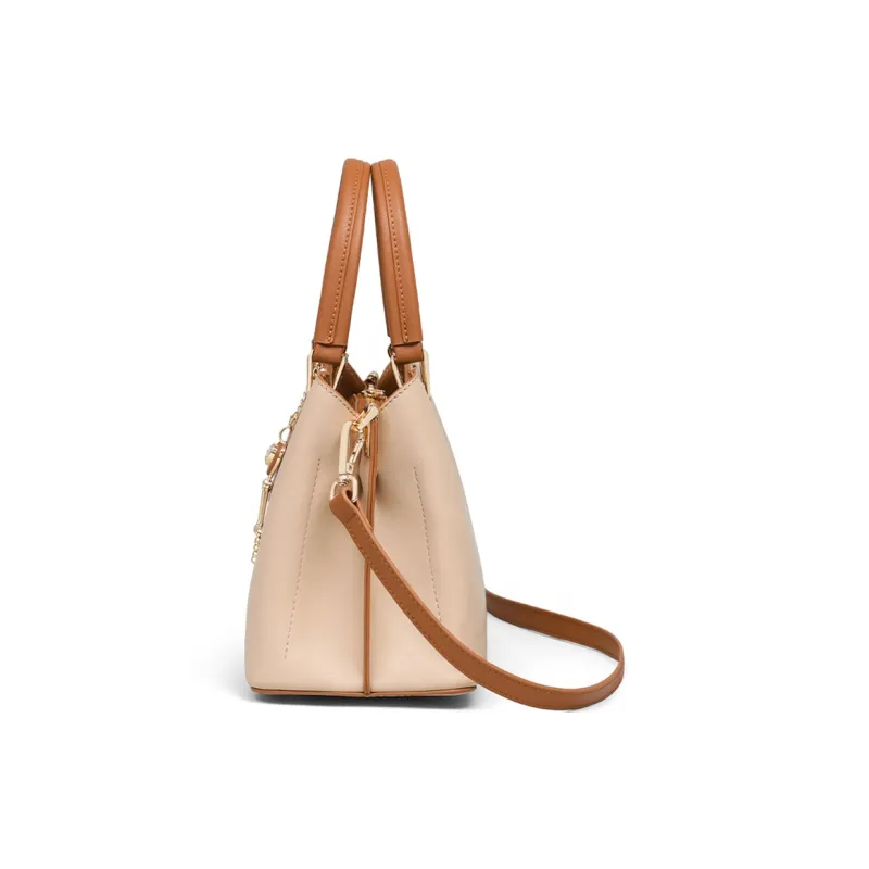 COMELY Cow Leather Shoulder Bag Crossbody Bag Handbags Regular Women's Milk Tea Beige-6