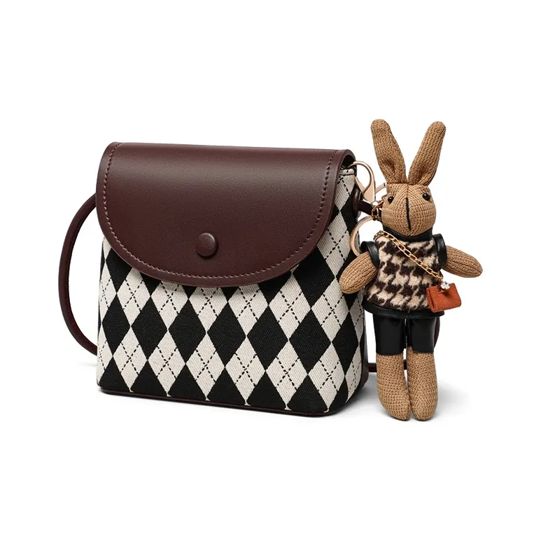 MILLIE'S Fabric Shoulder Bag, Crossbody Bag, Bucket Bag Women's Chessboard Coffee-1