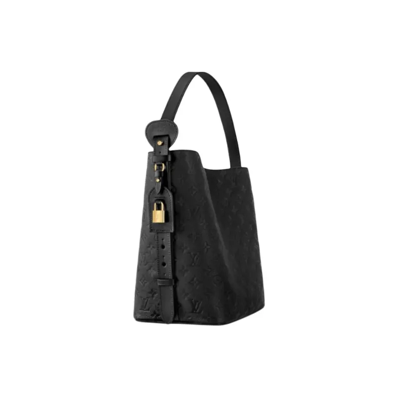 LOUIS VUITTON Embossed Grain Cow Leather Bucket Bag, Handbag, Shoulder Bag Tubas Women's Black-1
