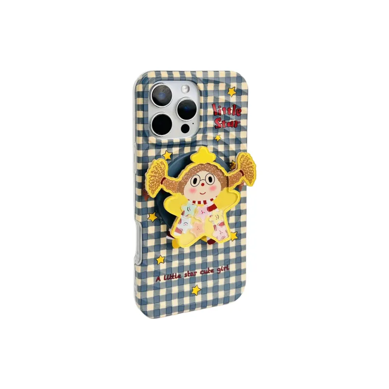 Wei Xin Acrylic Material Plaid Star Braid Girl Phone Cases Compatible With IPhone 16/15 Pro Max/Apple 13/14 Pro/Max-1