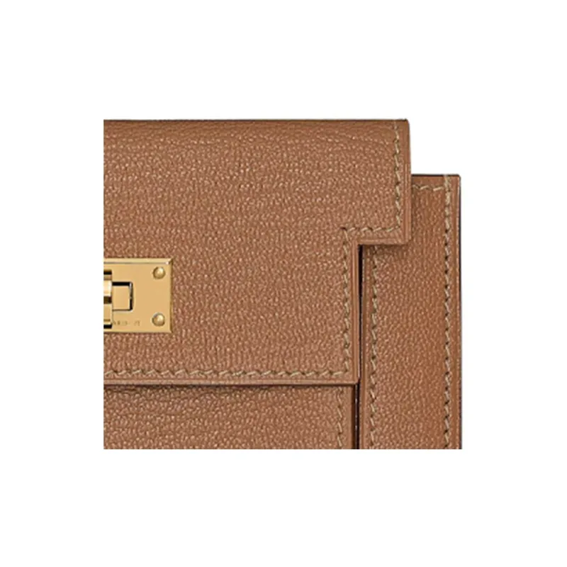 HERMES Kelly Pocket Mysore Goat Skin Short Wallet Women's 2J Quebracho Sparrow Wood Color-4