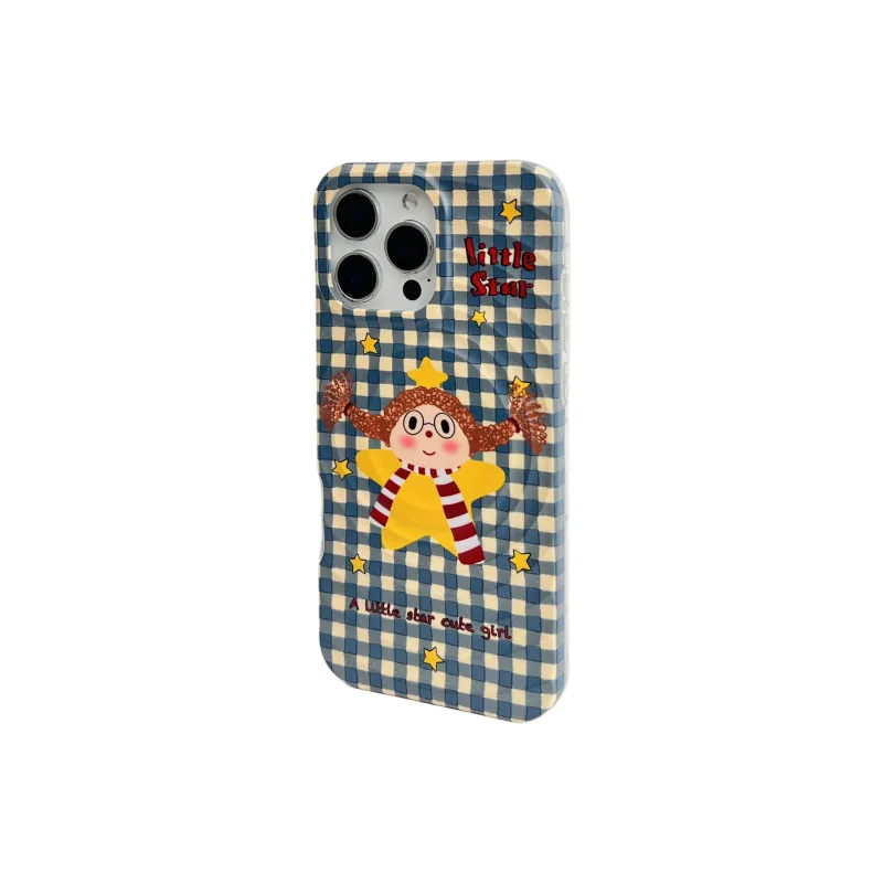 Wei Xin Acrylic Material Plaid Star Braid Girl Phone Cases Compatible With IPhone 16/15 Pro Max/Apple 13/14 Pro/Max-6