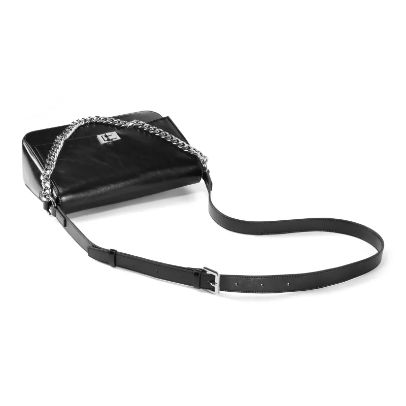 BELLE Artificial Leather Shoulder Bag Medium Size Women's Black-5