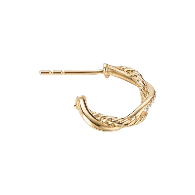 David Yurman 18kt Yellow Gold Petite Infinity Diamond Huggie Hoop Earrings 3mm-1