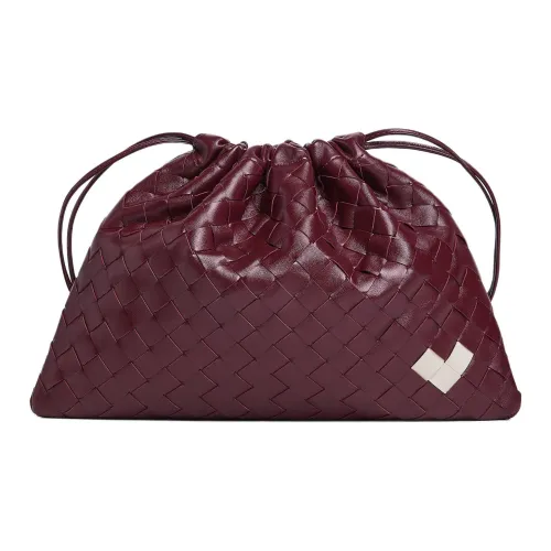 Bottega Veneta Cow Leather Shoulder Bag Women's Barolo Burgundy & Chalk White