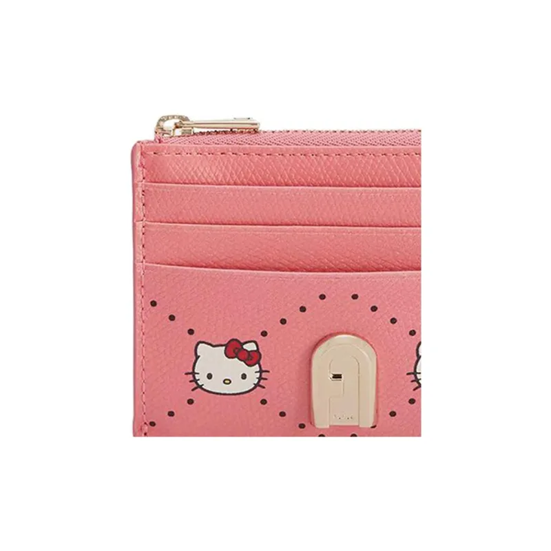 Furla Hello Kitty Collaboration 1927 Collection Leather Card Holder Small Size Women's Pink-2
