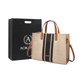 AOKANG Fabric Tote Handbag, Shoulder Bag, Crossbody Bag Large Size Women's Black Stripes