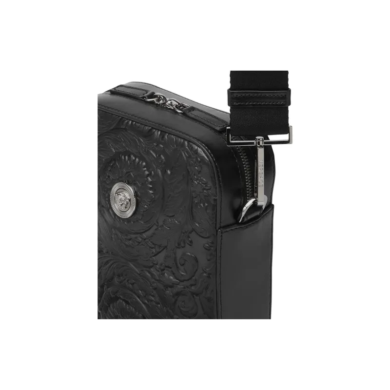 FANSIZHE MEDUSA BIGGIE Collection Barocco Cow Leather Shoulder Bag Crossbody Bag Small Size Men's Black-4