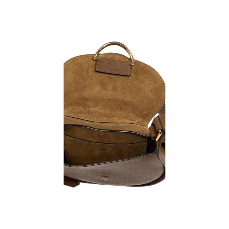 Chloe Calfskin Shoulder Bag Small Size Women's Brown-3
