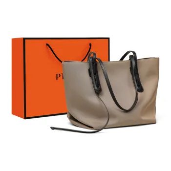 PT'SON Oxford Tote Bag, Shopping Bag, Shoulder Bag Large Size Women's Apricot
