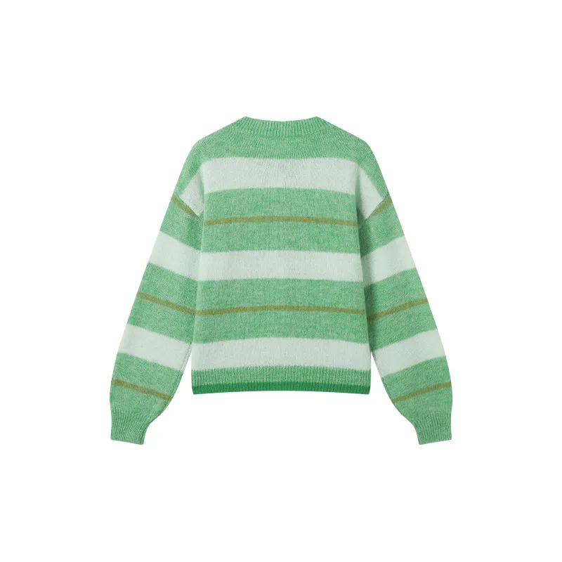 DIALOGUE Sweater Women's Forest Green Stripes-1