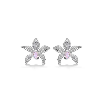 HEFANG All Things Spiritual Collection 925 Sterling Silver Orchid Hoop Earrings Women's