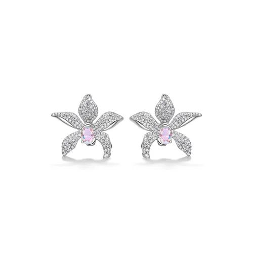 HEFANG All Things Spiritual Collection 925 Sterling Silver Orchid Hoop Earrings Women's