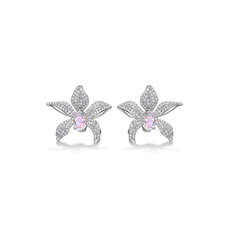 HEFANG All Things Spiritual Collection 925 Sterling Silver Orchid Hoop Earrings Women's-0