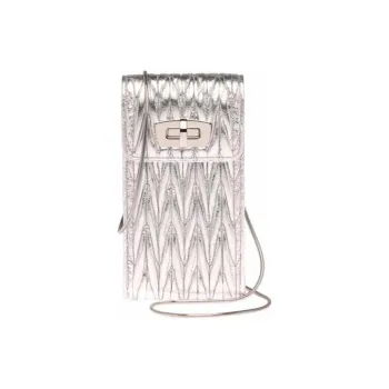 MIU MIU Matelassé Leather Cell Phone Pouch Women's Silver