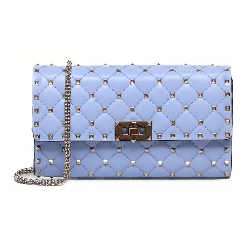 Valentino ROCKSTUD SPIKE Nappa Leather Shoulder Bag Women's Blue-0