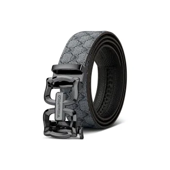 WilliamPOLO PVC Leather Belts Men's Gunmetal Buckle Grey Strap 3.5cm Width
