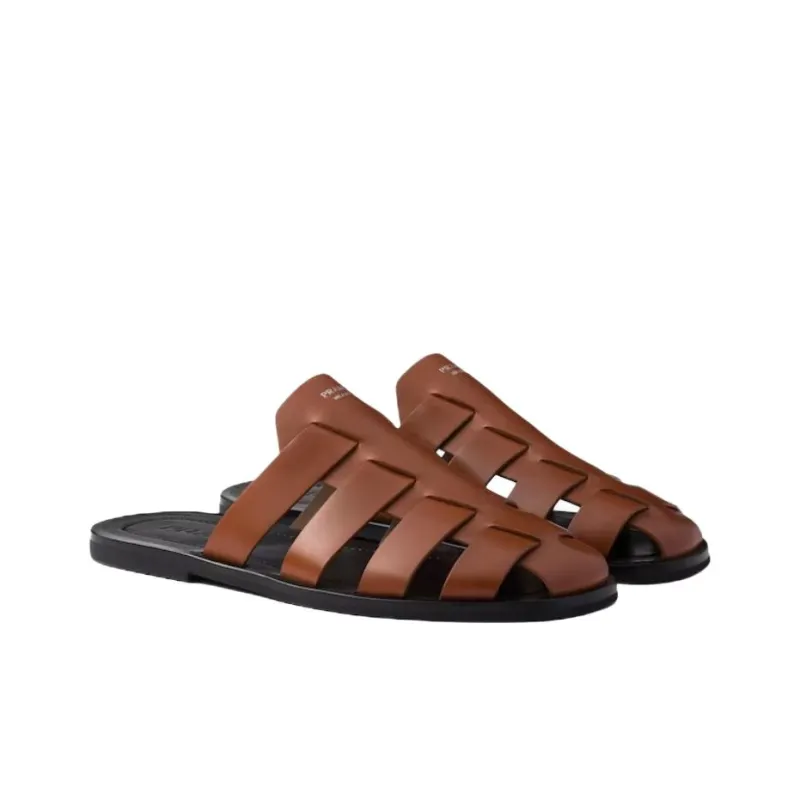 PRADA Wrap toe Slippers Men's Brown-2