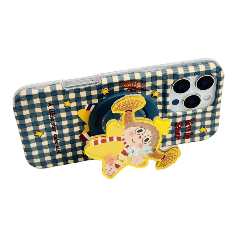 Wei Xin Acrylic Material Plaid Star Braid Girl Phone Cases Compatible With IPhone 16/15 Pro Max/Apple 13/14 Pro/Max-3