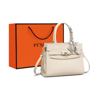 PT'SON Cow Leather Shoulder Bag, Crossbody Bag, Handbag Large Size Women's Ecru