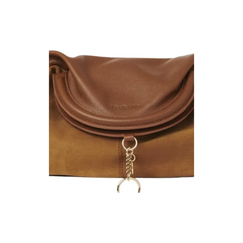 See By Chloe Suede With Small Grain Cow Leather Frame Bag, Crossbody Bag, Shoulder Bag Women's Caramel-3