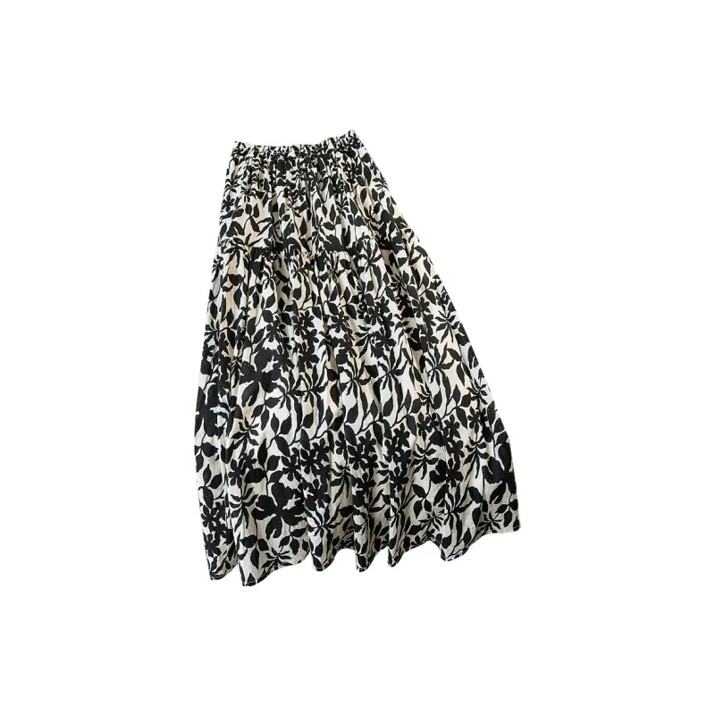 Cypress House Casual Long Skirt Women's Black Apricot Blossom-1
