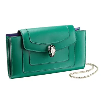 BVLGARI Serpenti Forever Series Calfskin Wallet, Crossbody Bag, Shoulder Bag Women's Bright Green