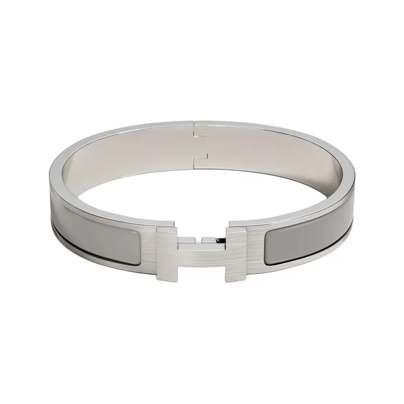 HERMES Enamel Bangles Men's Gray White-1