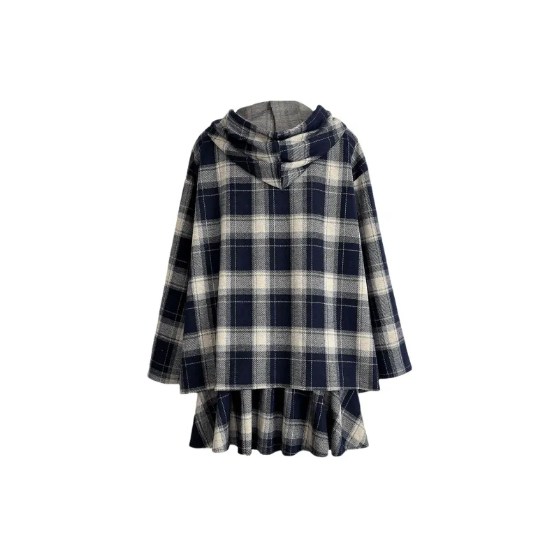 TUSHIFEI Skirt Set Women's Blue Beige Plaid-1
