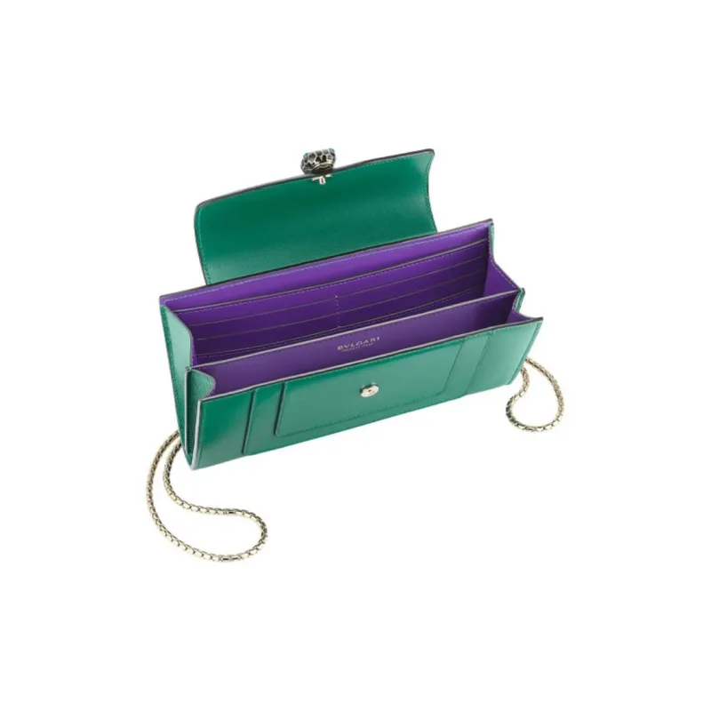 BVLGARI Serpenti Forever Series Calfskin Wallet, Crossbody Bag, Shoulder Bag Women's Bright Green-3