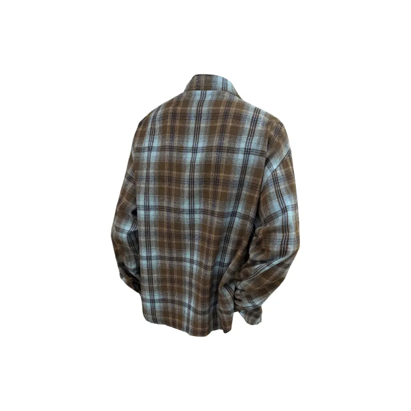 SUNSETMONENT Shirt Unisex Blue Brown Plaid-1