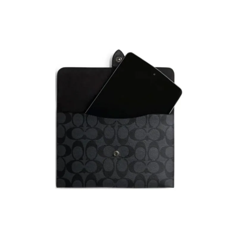 COACH Tablet Canvas With Leather Card Holder, Wallet Medium Size Men's Black-4