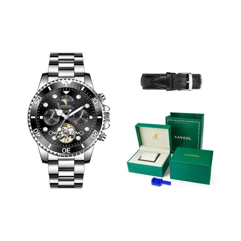 KANGOL Automatic Mechanical Movement Stainless Steel Watchband Watch Men's Watches Black Dial-8