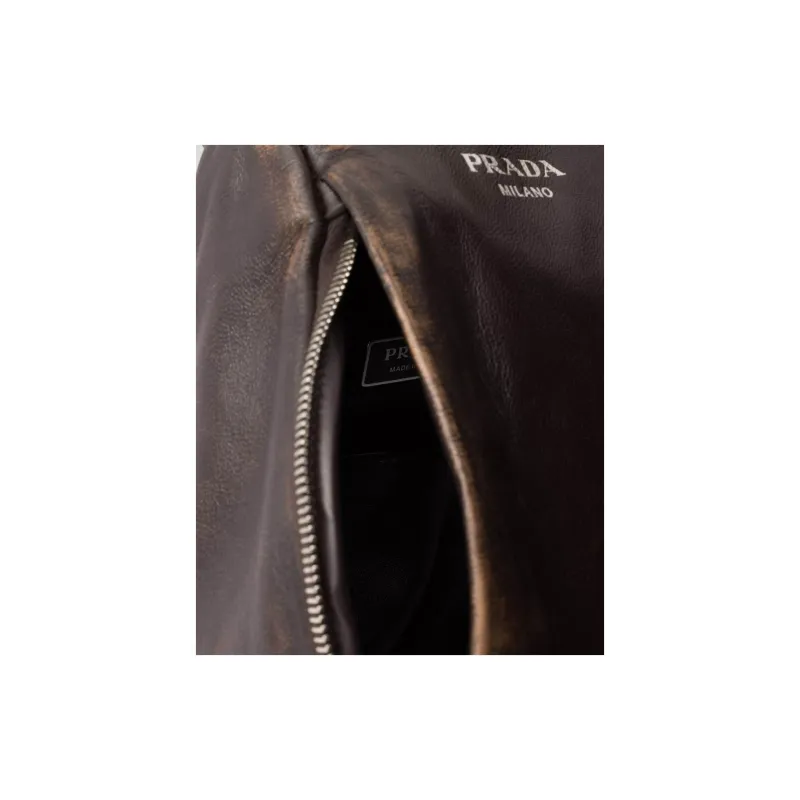 PRADA Leather Backpack Men's Dark Brown-3