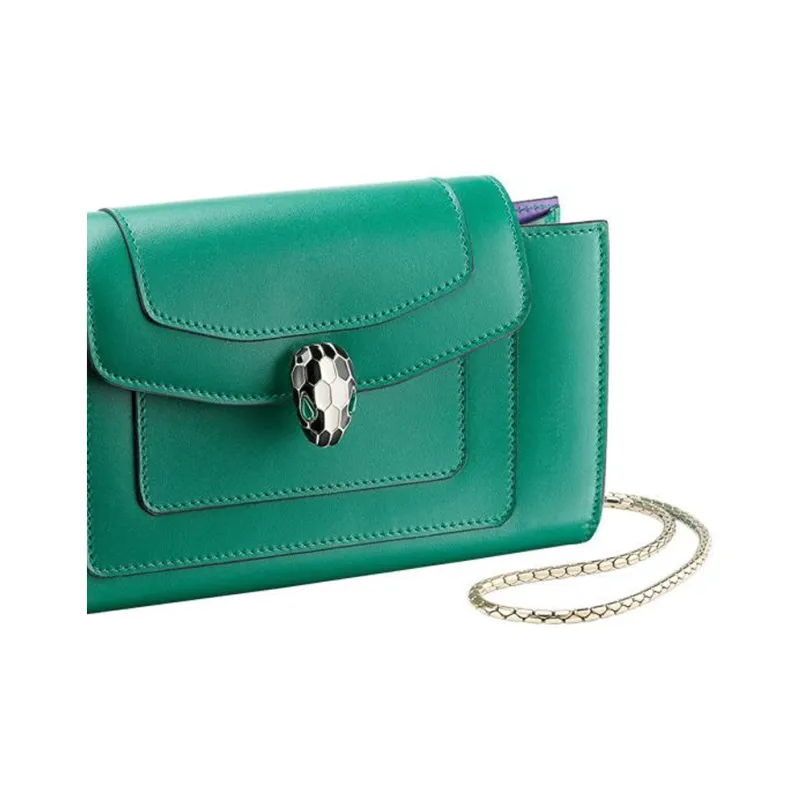 BVLGARI Serpenti Forever Series Calfskin Wallet, Crossbody Bag, Shoulder Bag Women's Bright Green-5