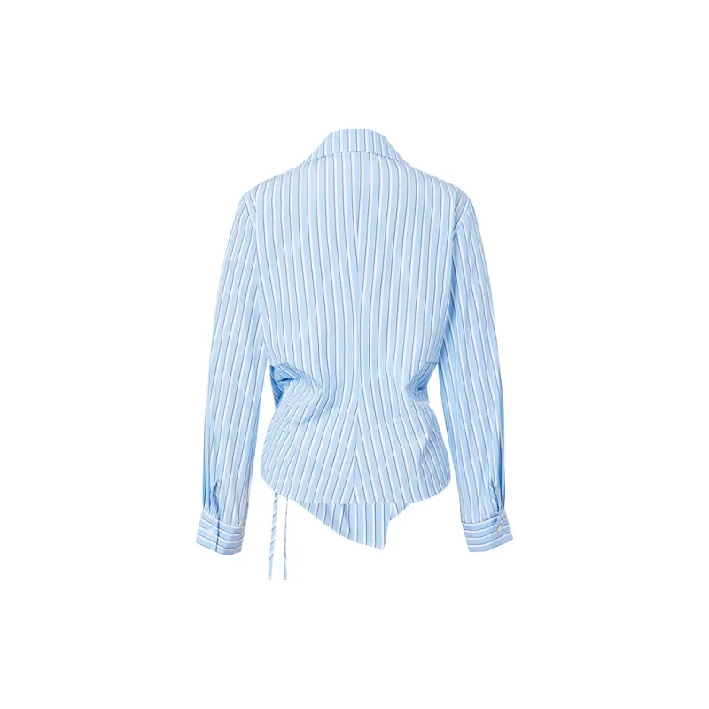 Hopeshow Shirt Women's Pink Blue Stripes-1