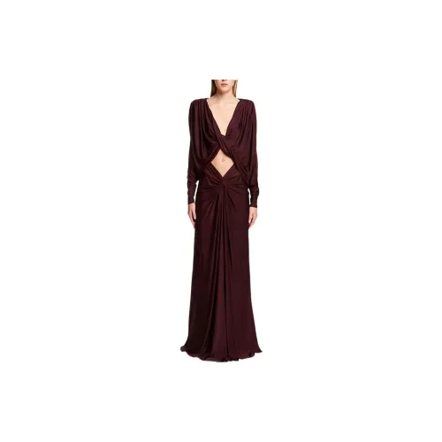 SAINT LAURENT Long-Sleeved Dresses Women's Red Brown