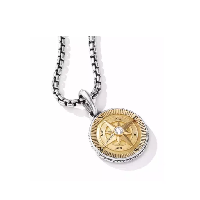 David Yurman 18kt Yellow Gold And Sterling Silver Maritime Compass Diamond Amulet 29.5mm-2