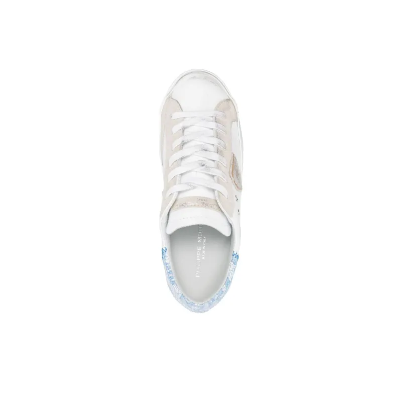 PHILIPPE MODEL Prs Low Top Skateboard Shoes Unisex White Blue Beige-2