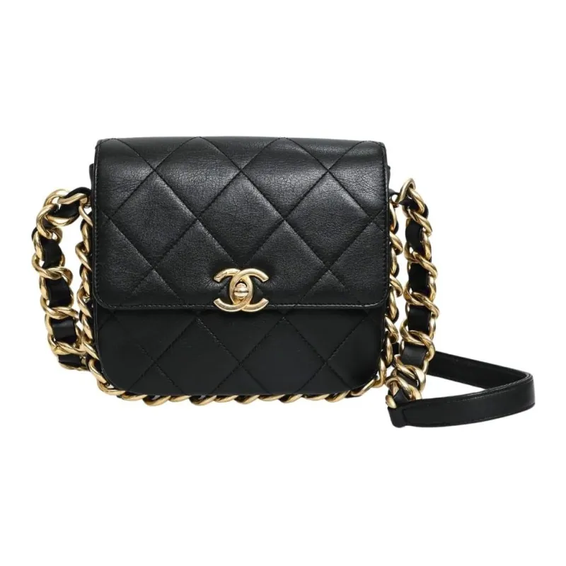 CHANEL 21K Winter Sheepskin Camera Bag, One Shoulder Handbag, Crossbody Bag Medium Size Women's Black-1