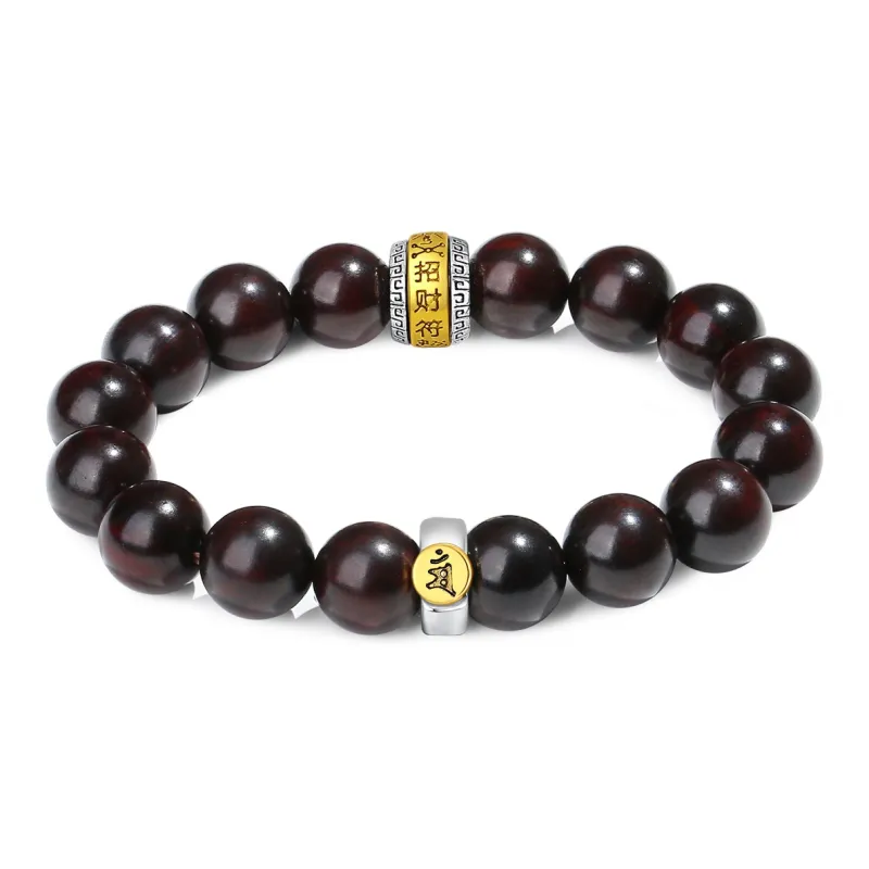 PUTUOSHANWENCHUANG Small Leaf Red Sandalwood Bracelets Unisex-8