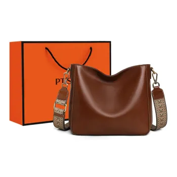 PT'SON Cow Leather Shoulder Bag Crossbody Bag Bucket Bag Women's Brown