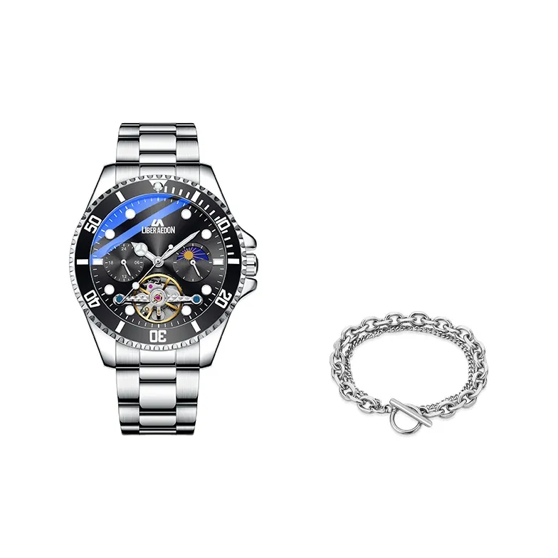LIBER AEDON Automatic Mechanical Movement Black Dial Men's Watches Brand Exquisite Box-5