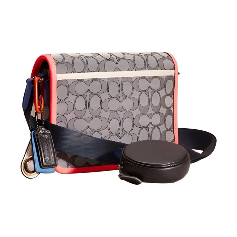 COACH Calfskin Messenger Bag, Shoulder Bag, Crossbody Bag Trumpets Women's Gray Monogram-2