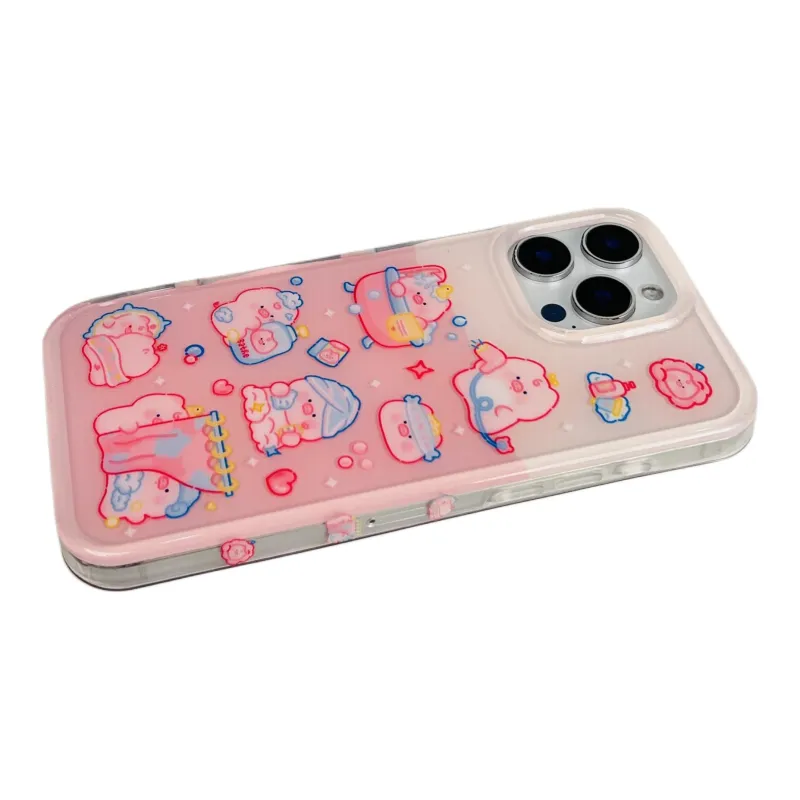 Wei Xin Acrylic Material Pink Piglet Bathing Phone Cases Compatible With IPhone 16/15 Pro Max/Apple 13/14 Pro/Max-7