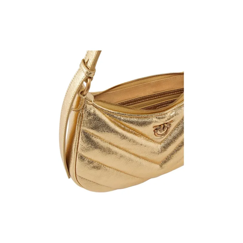 PINKO Half Moon Series Goatskin Crescent-Shaped Handbag Shoulder Bag Small Size Women's Gold-2