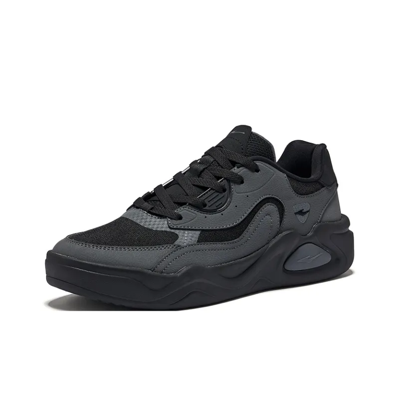 Erke The Clouds Come Wear Resistant Slip Resistant Low Top Skateboard Shoes Men's Jet Black Carbon Gray-2